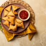 samoosas plated top view